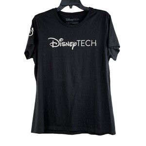 Disney Tech Shirt Womens Large Black Short Sleeve Crew Neck Cotton Tee